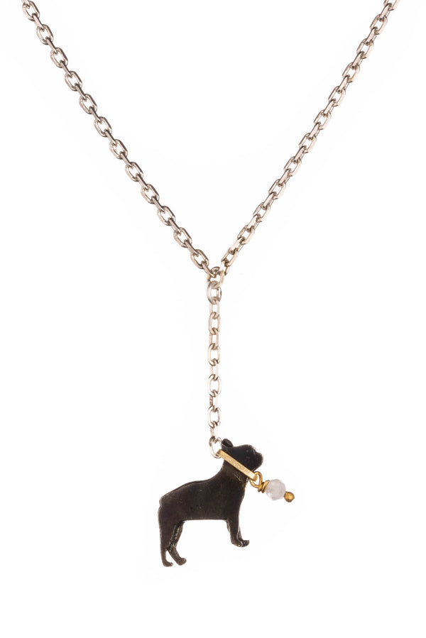 French bulldog on a lead necklace amanda coleman jewellery