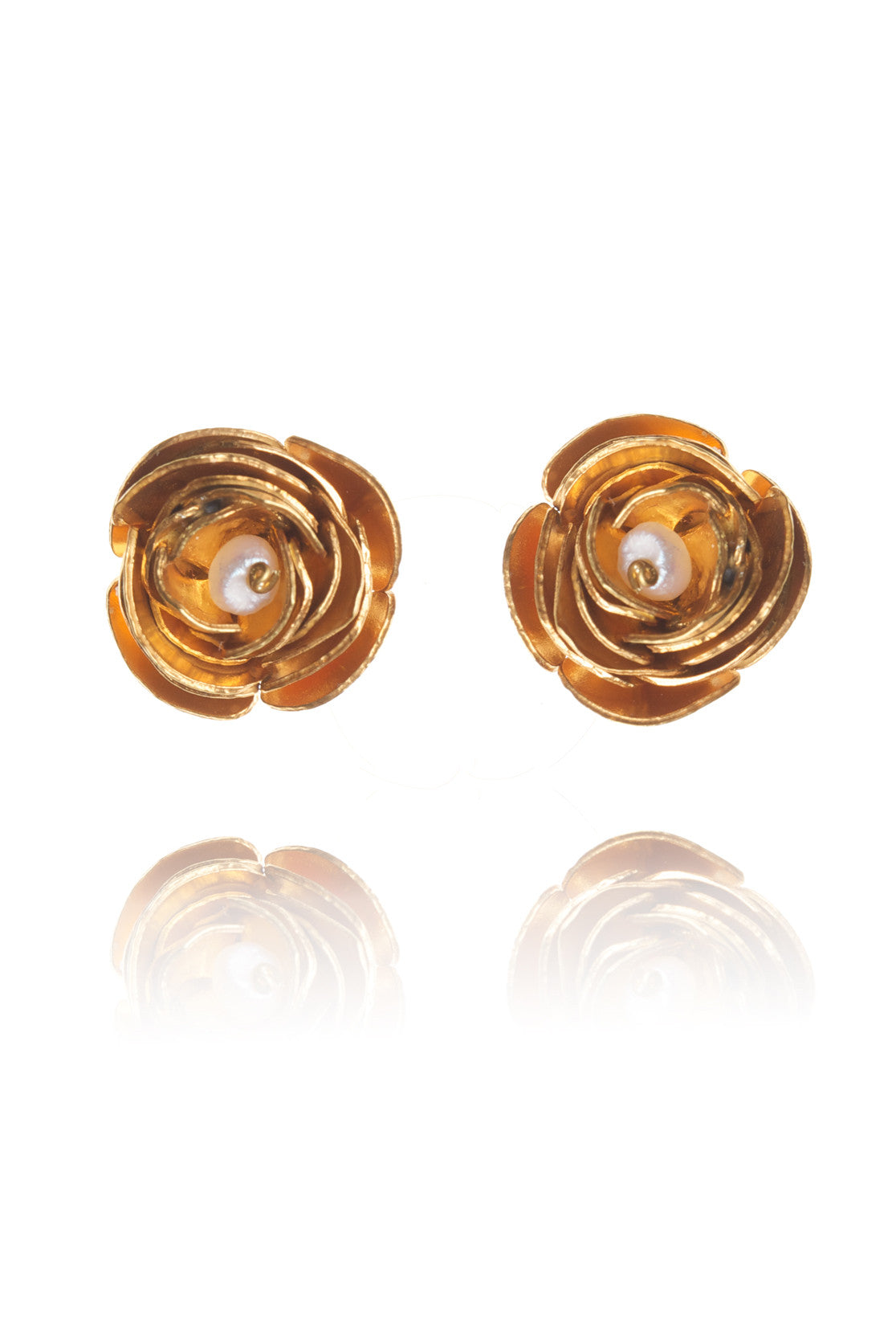 22ct gold vermeil with pearl Peony Stud Earrings