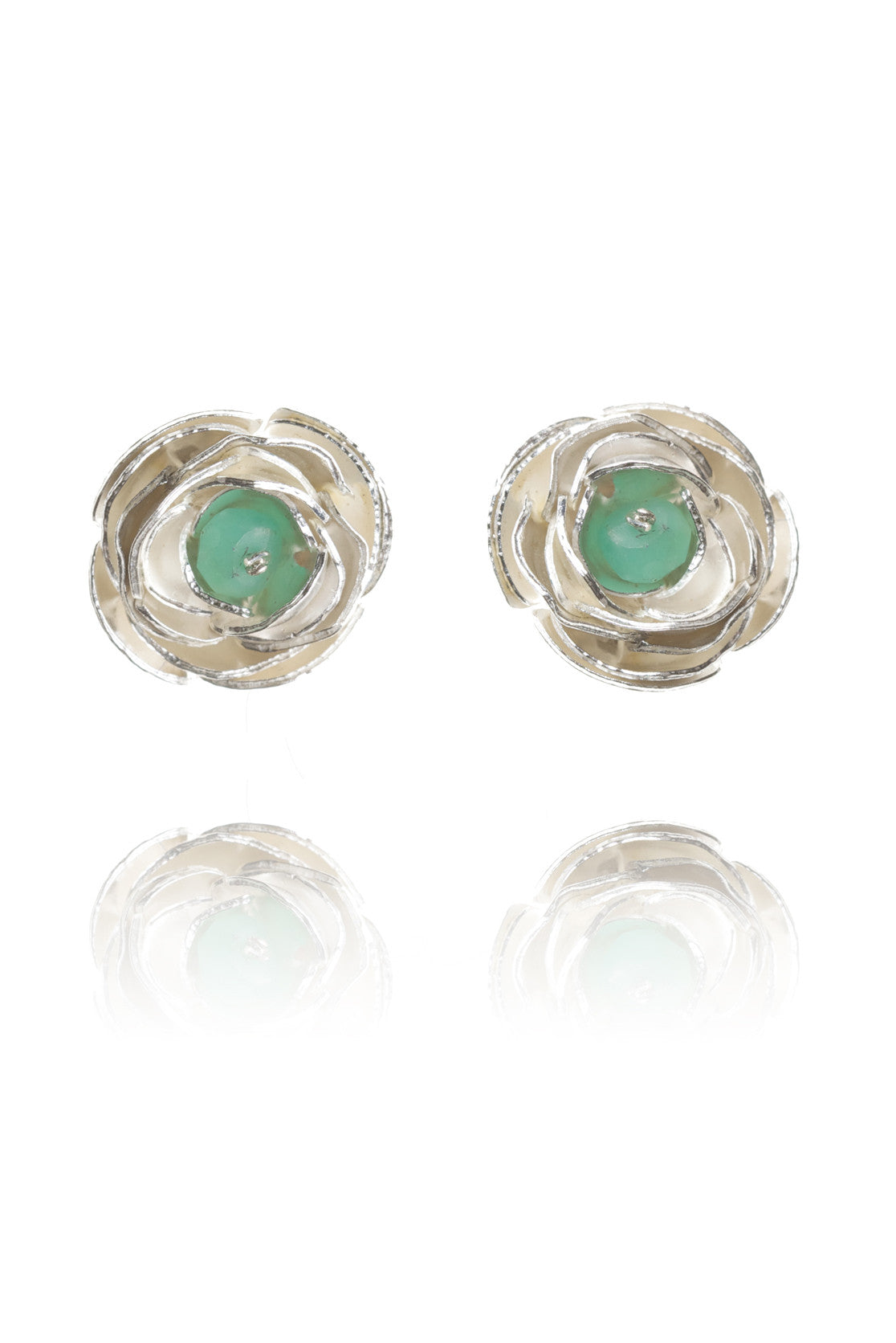 Sterling silver with chrysoprase Peony stud earrings