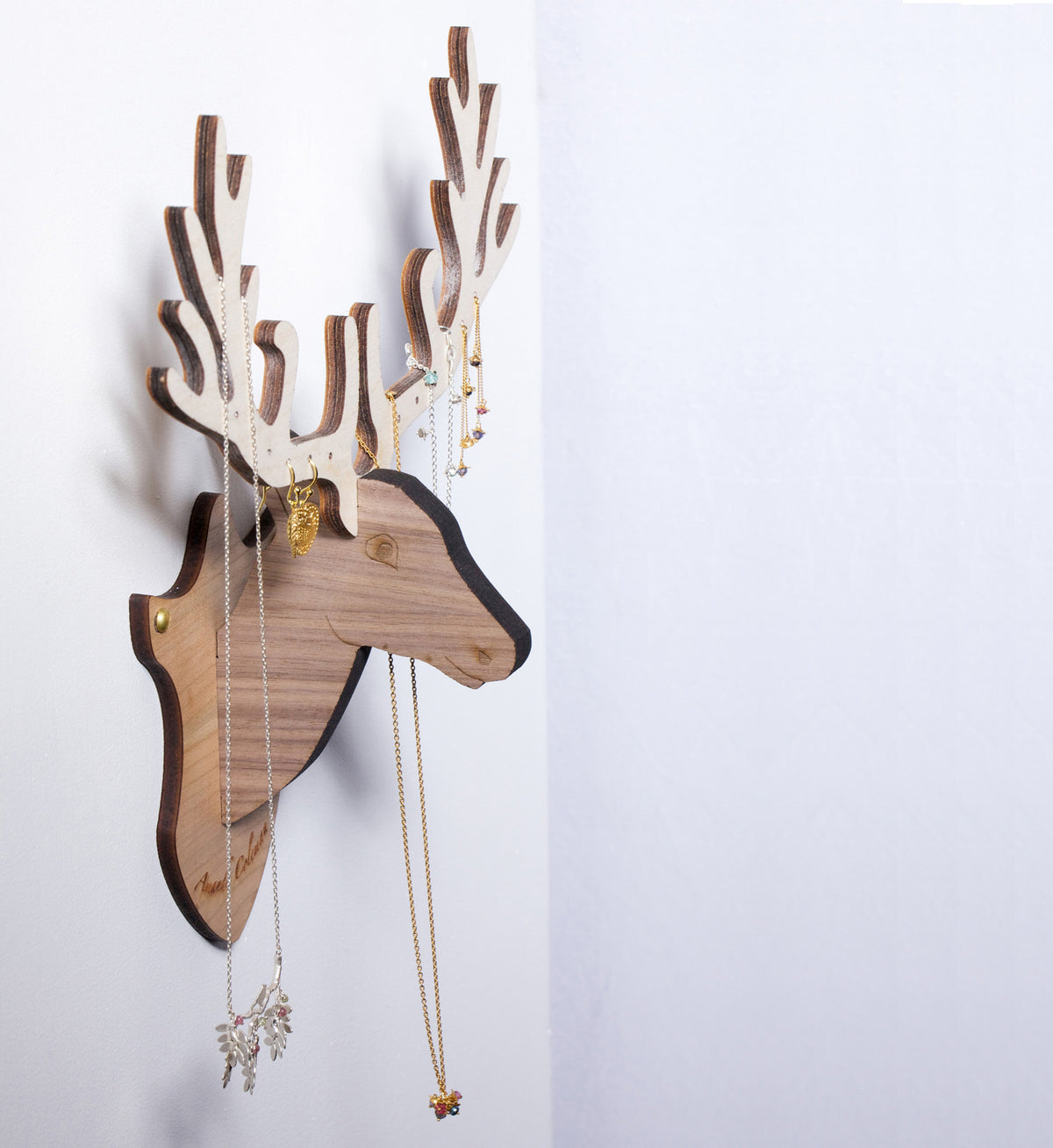 Wooden Wall Mounted Deer Head Jewellery Stand  