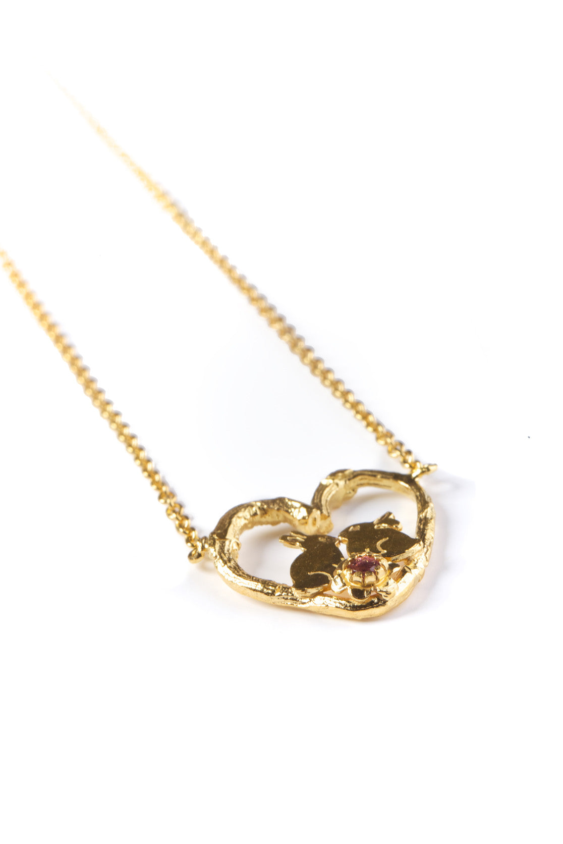 Kissing Bunny Rabbits In A Heart Necklace