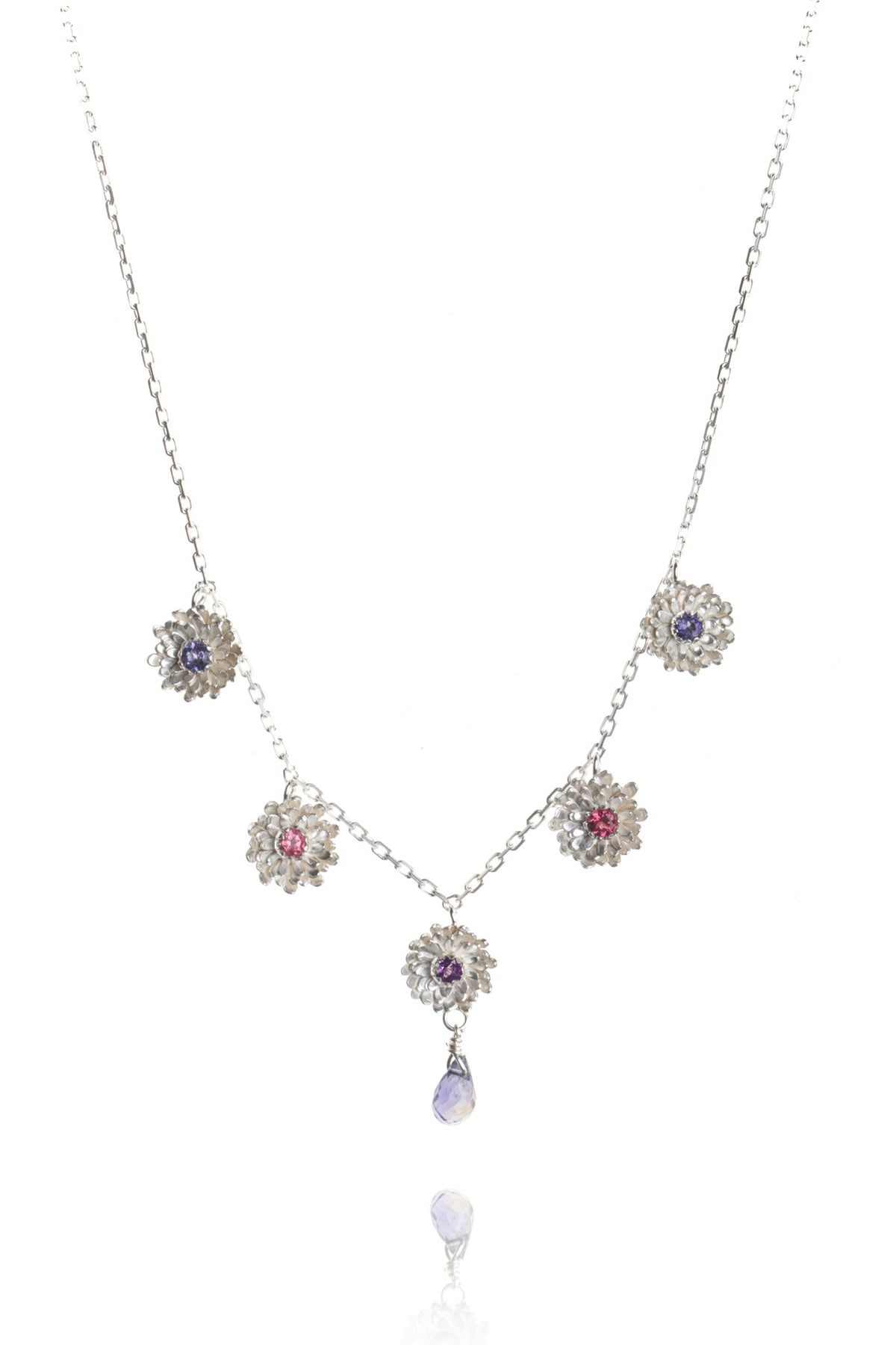 Five Dahlia Flowers Necklace