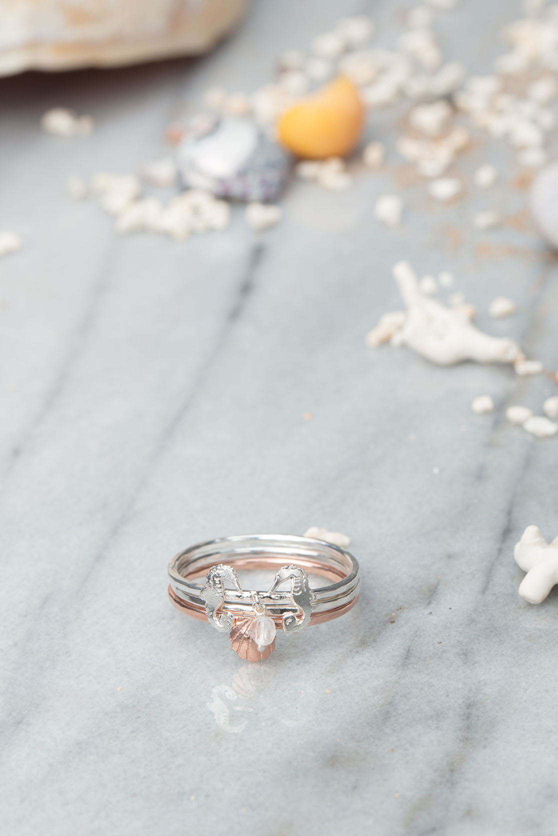 Silver and rose gold sea creature ring