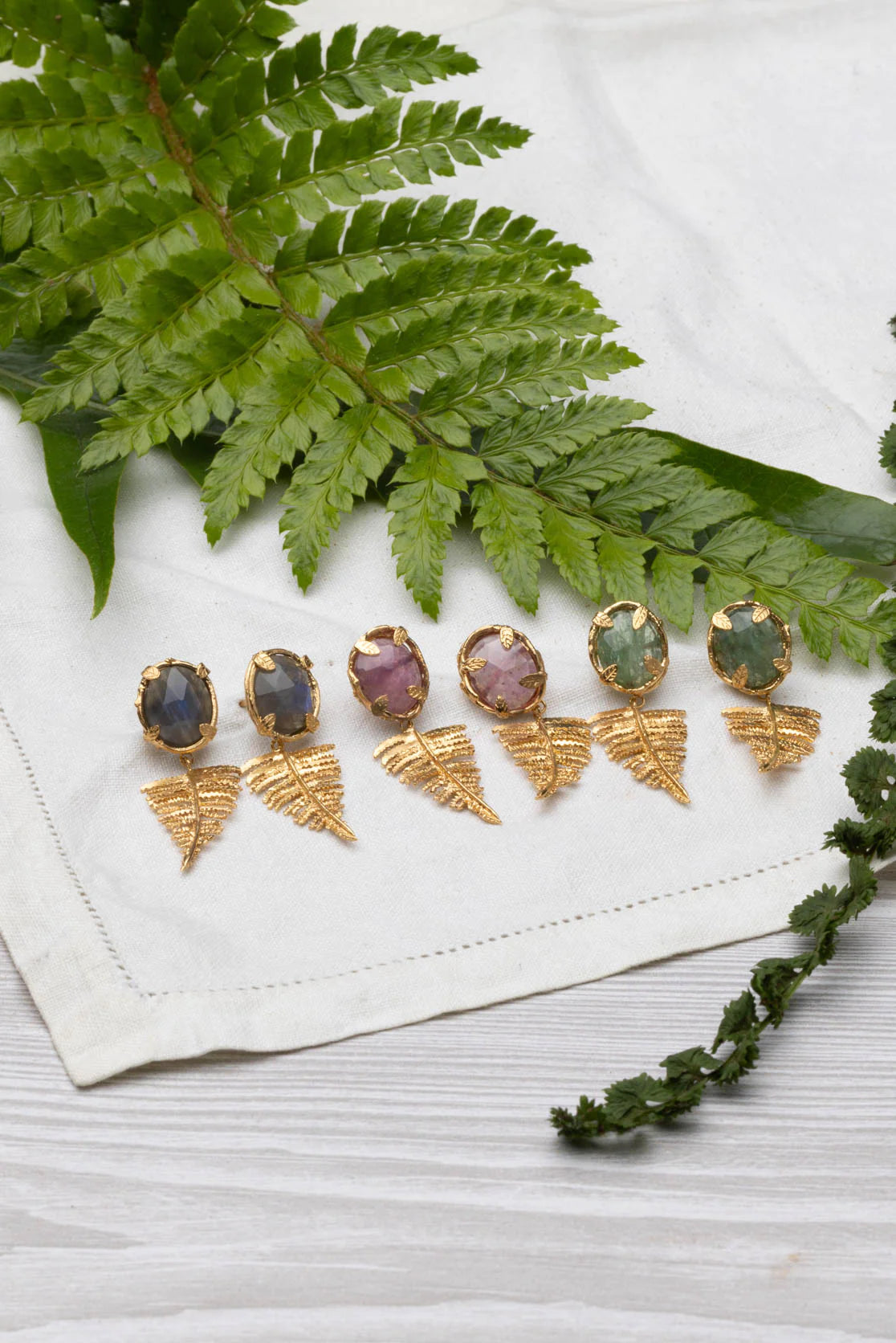 Amanda Coleman Jewellery - Botanical Nest earrings with fern drops