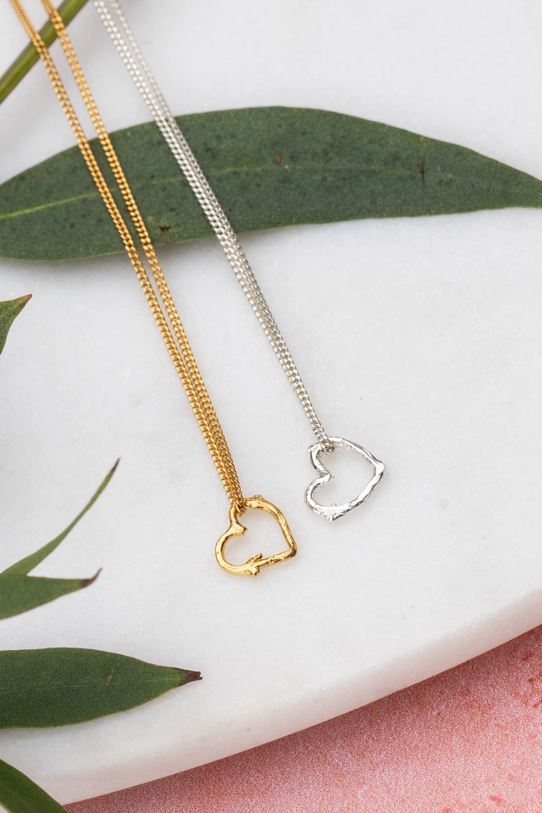 Silver Twig Heart  Necklace