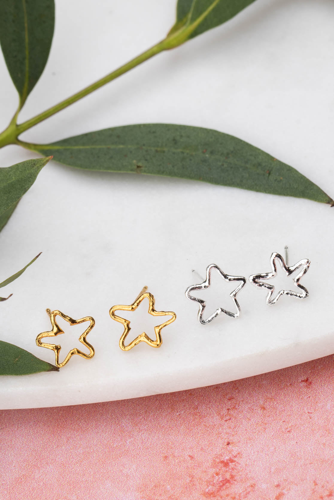 Silver &amp; Gold Vermeil Twig Star Stud Earrings