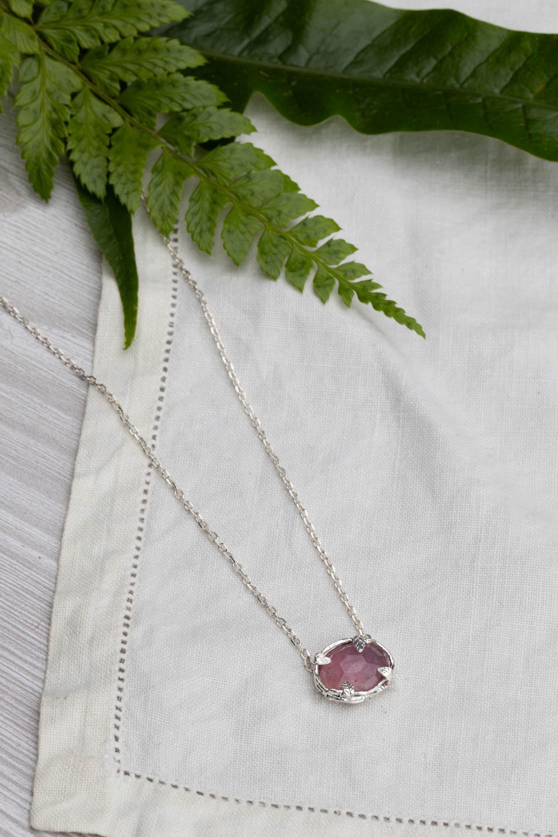 Botanical Nest Necklace with labradorite, ruby or kyanite gemstone
