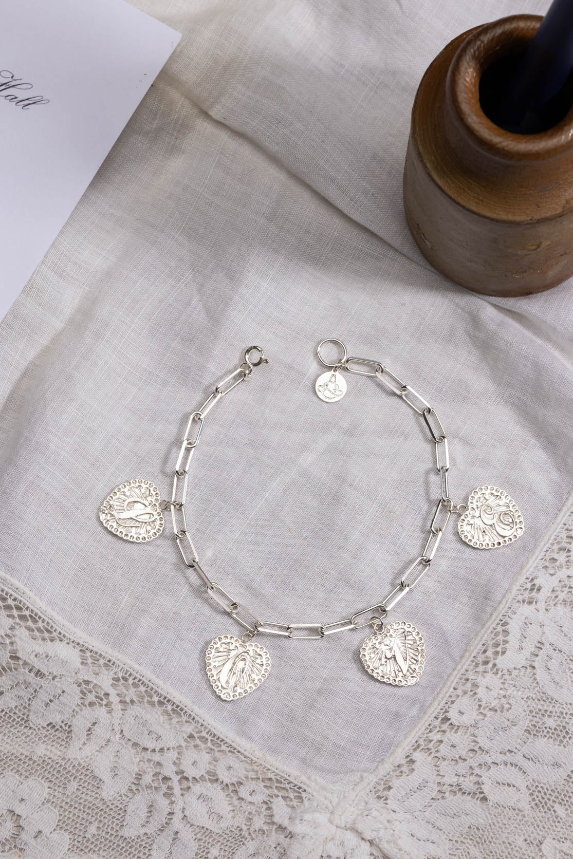 Multi Hearts Love Letter Initial Bracelet on Paper Clip Chain