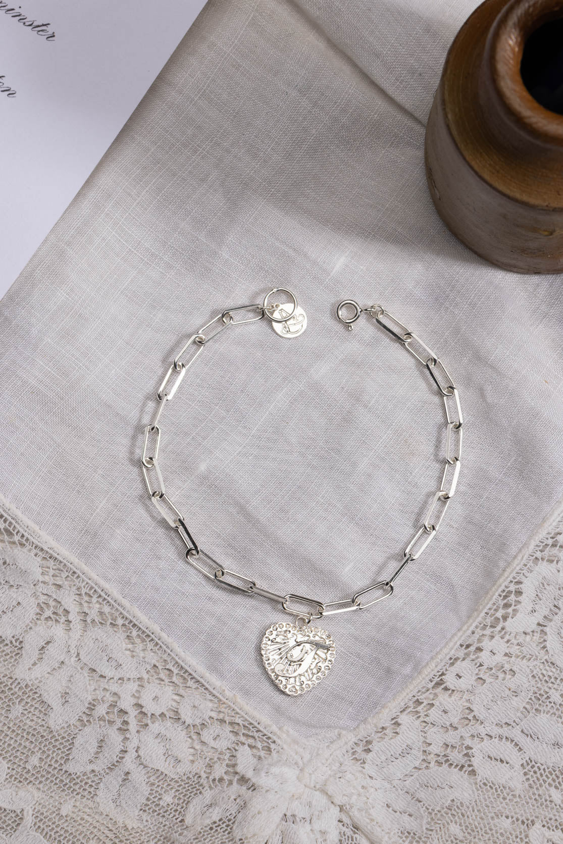 Love Letter Initial Bracelet on Paper Clip Chain