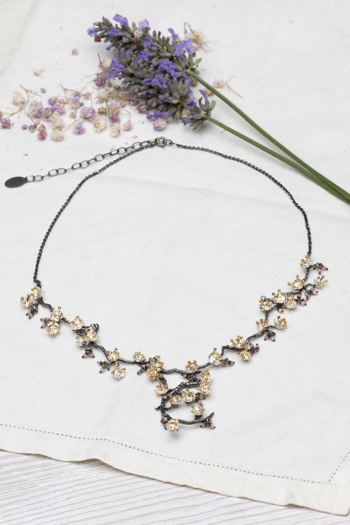 Almond Blossom Statement Necklace in oxidised sterling silver