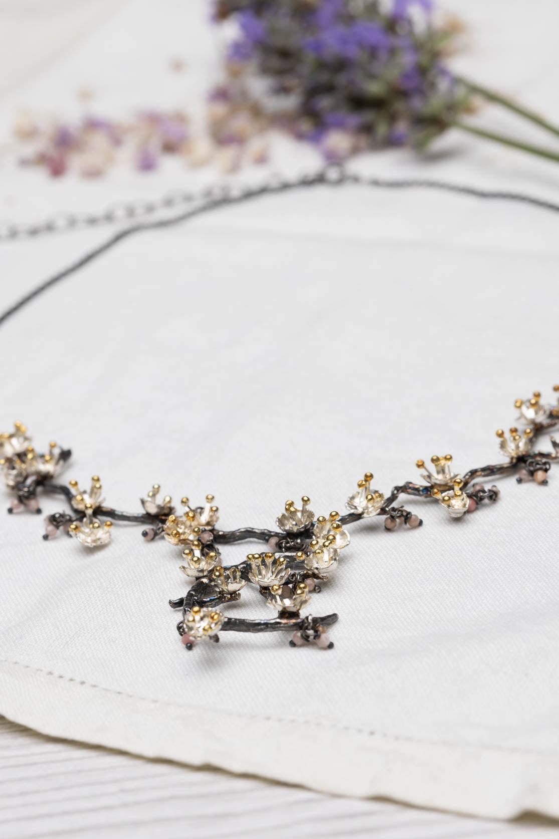 Almond Blossom Statement Necklace in oxidised sterling silver
