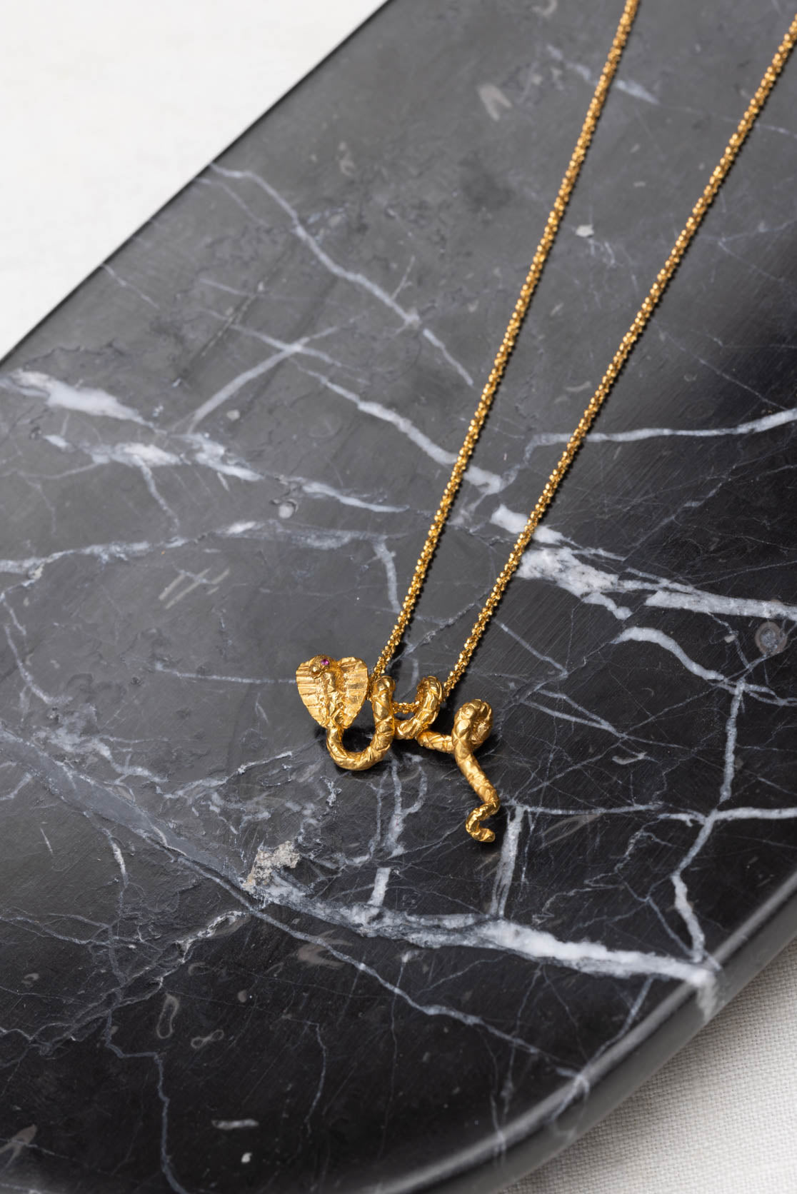Handmade Snake Necklace In 22ct Gold Vemeil