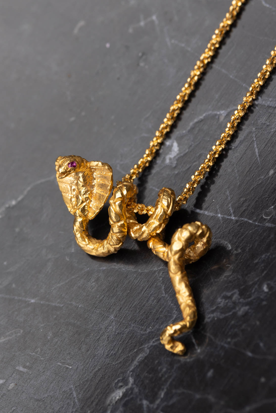 Handmade Snake Necklace In 22ct Gold Vemeil