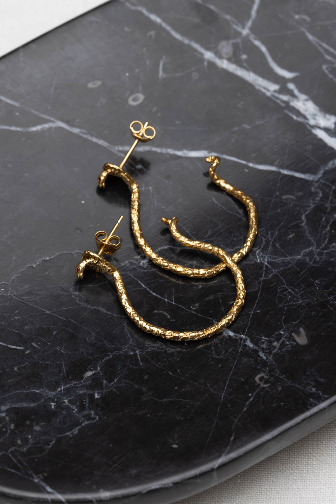 Handmade Snake Hoop Earrings in 22ct Gold Vermeil
