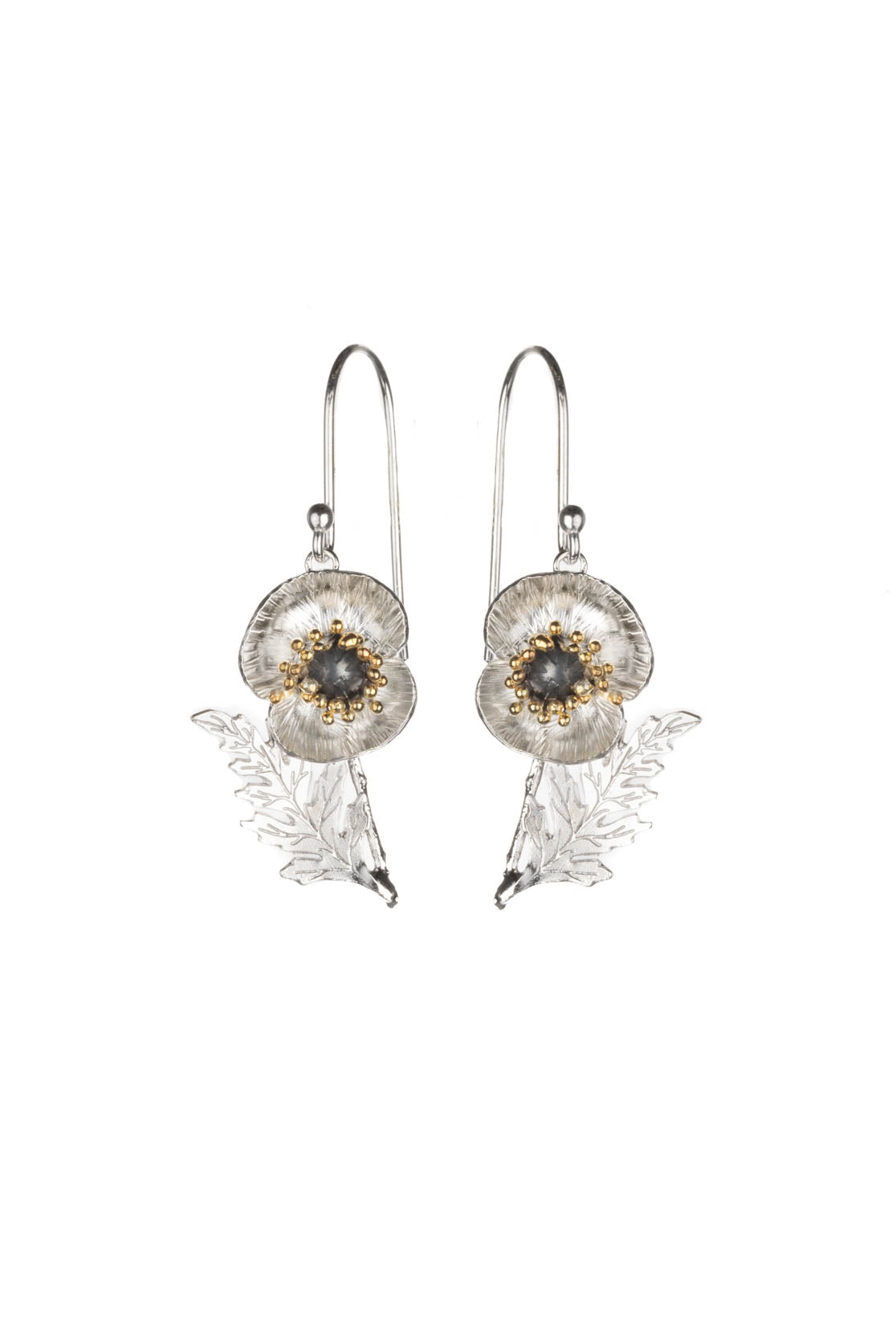 Poppy Flower And Leaf Drop Earrings