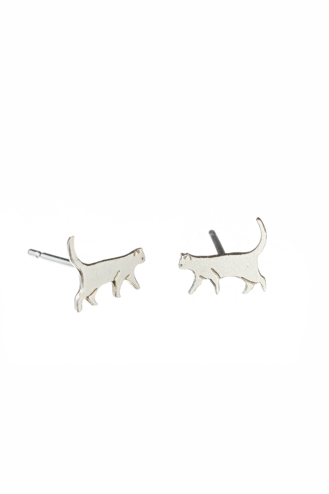 Tiny Walking Cat Stud Earrings In Silver, Goldplate or Black