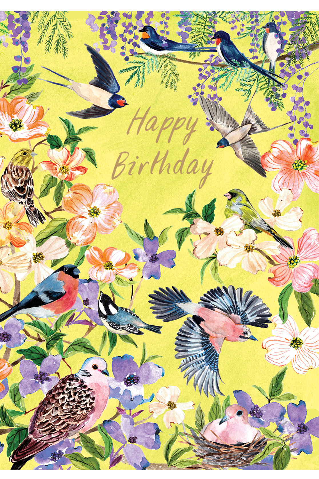 Birds in Flower Garden Greeting Card