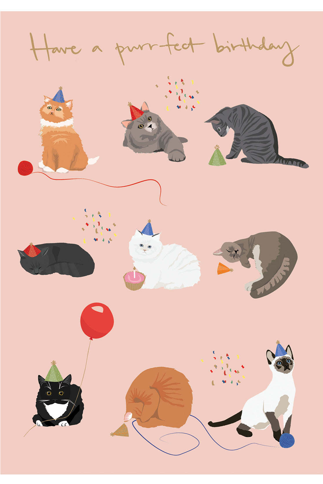 Pink Cats And Party Hats Birthday Card