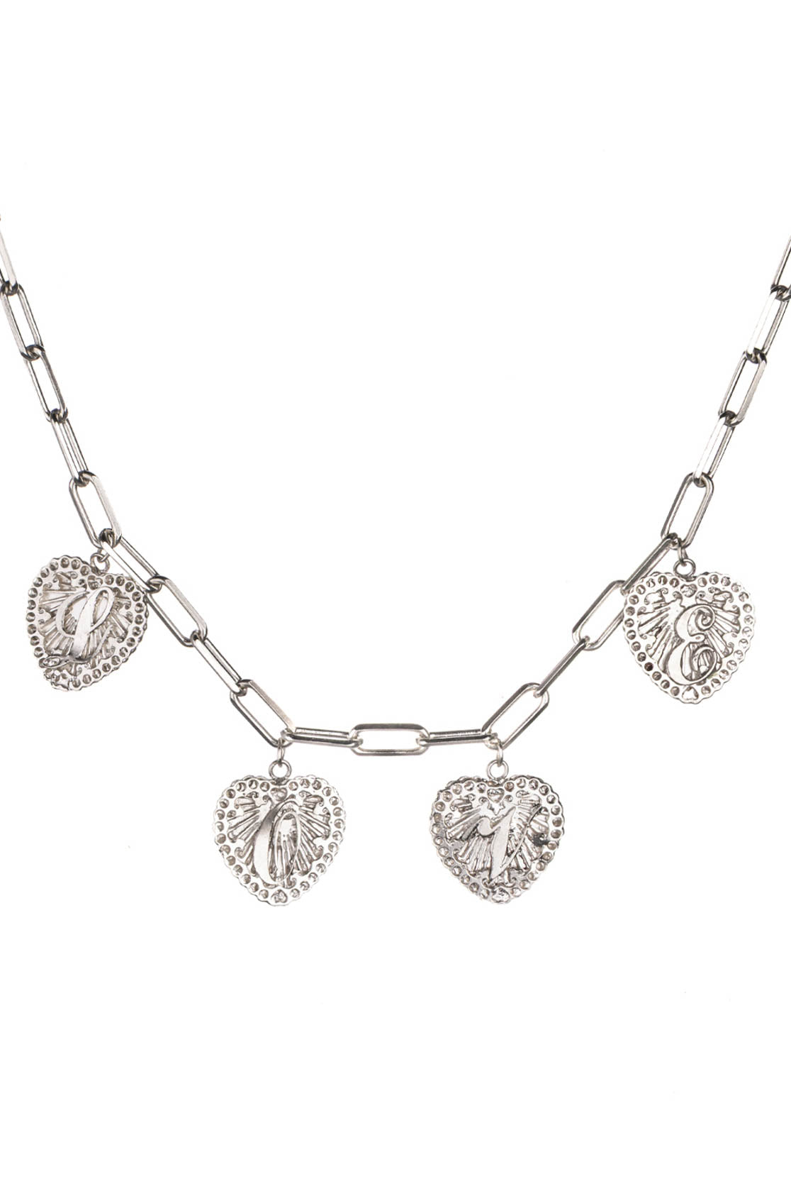 Multi Hearts Love Letter Initial Necklace on Paper Clip Chain