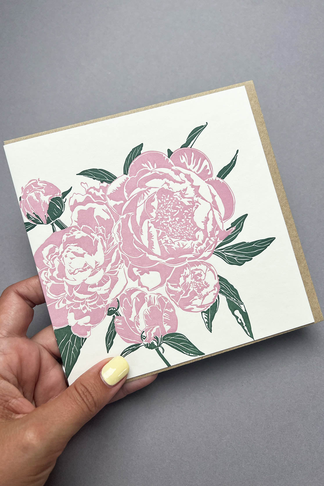 Pink Peony Letterpress Greetings Card