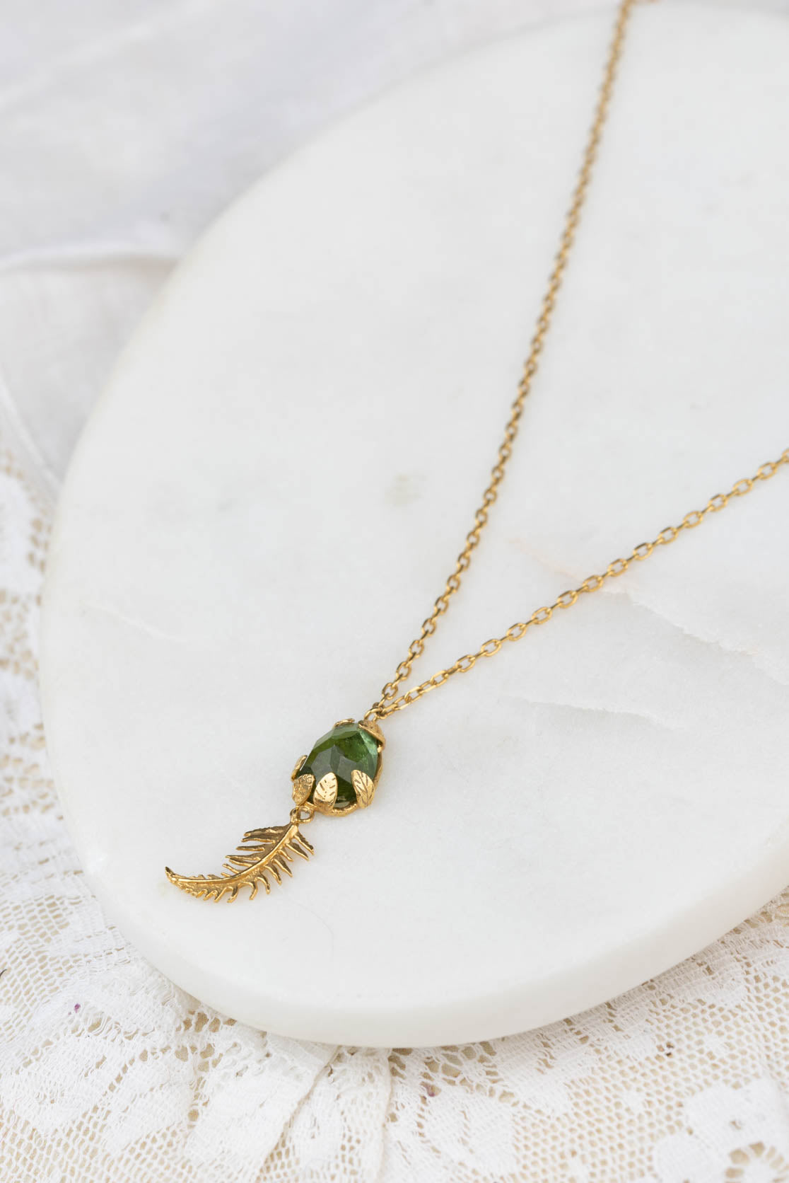 Tourmaline Necklace With Fern Drop - green