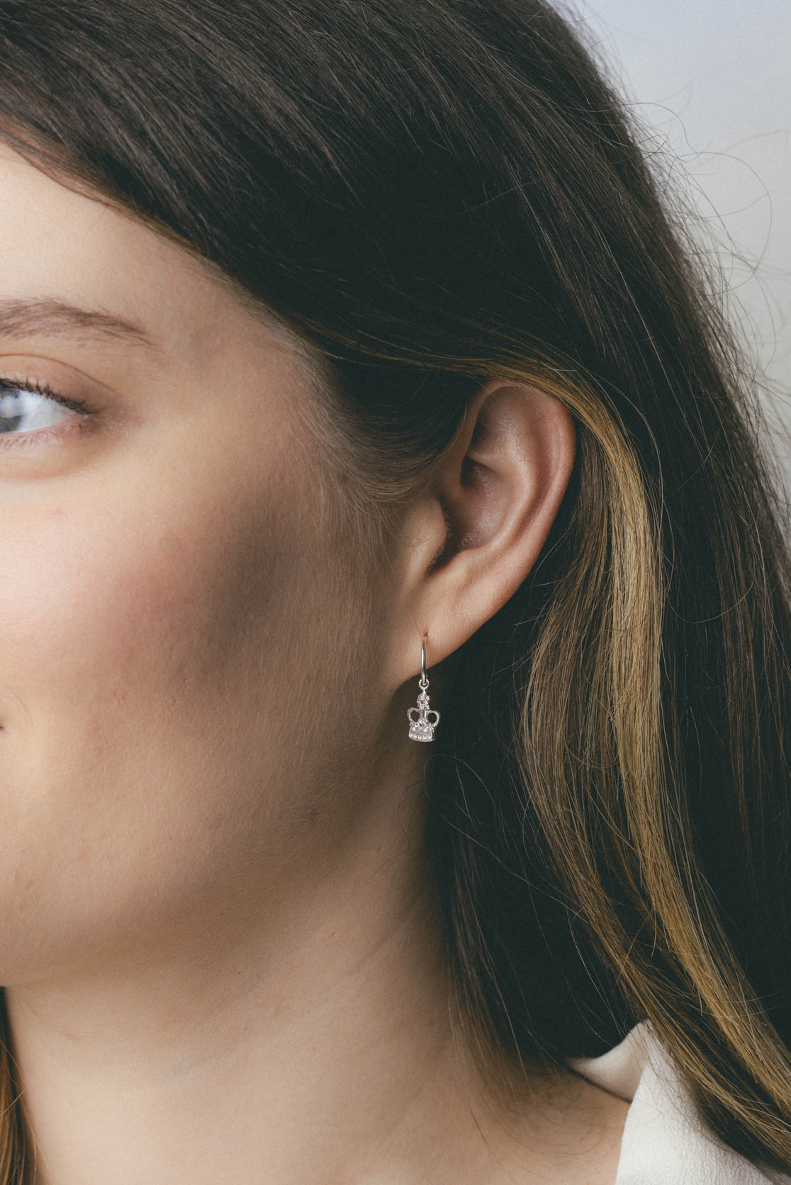 Crown Huggie Earrings In Sterling Silver And Gold Vermeil