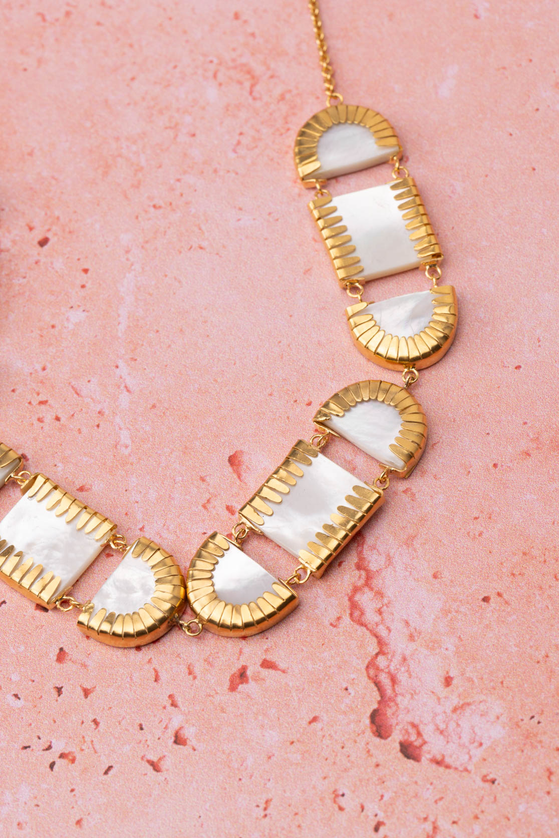 Egyptian Deco Mother Of Pearl Statement Necklace