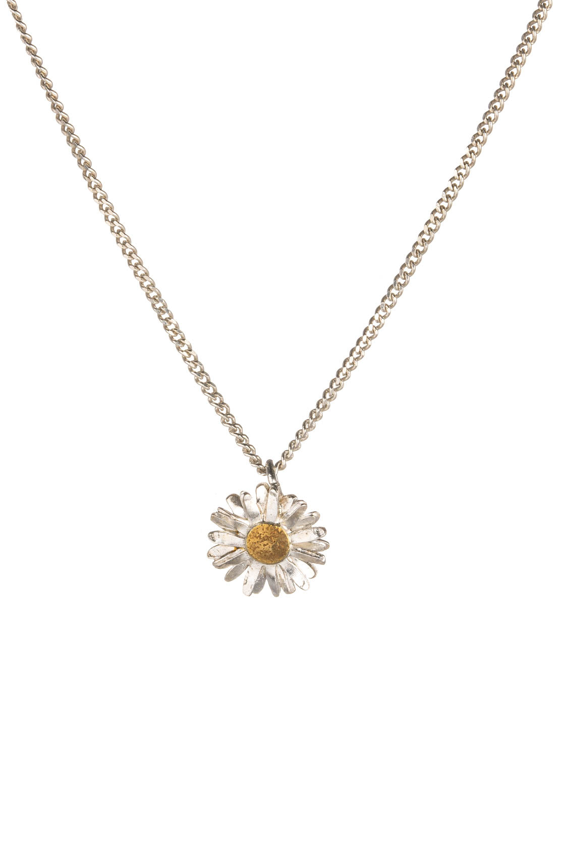 Sterling Silver and Gold Daisy Necklace - Daisy Flower Head