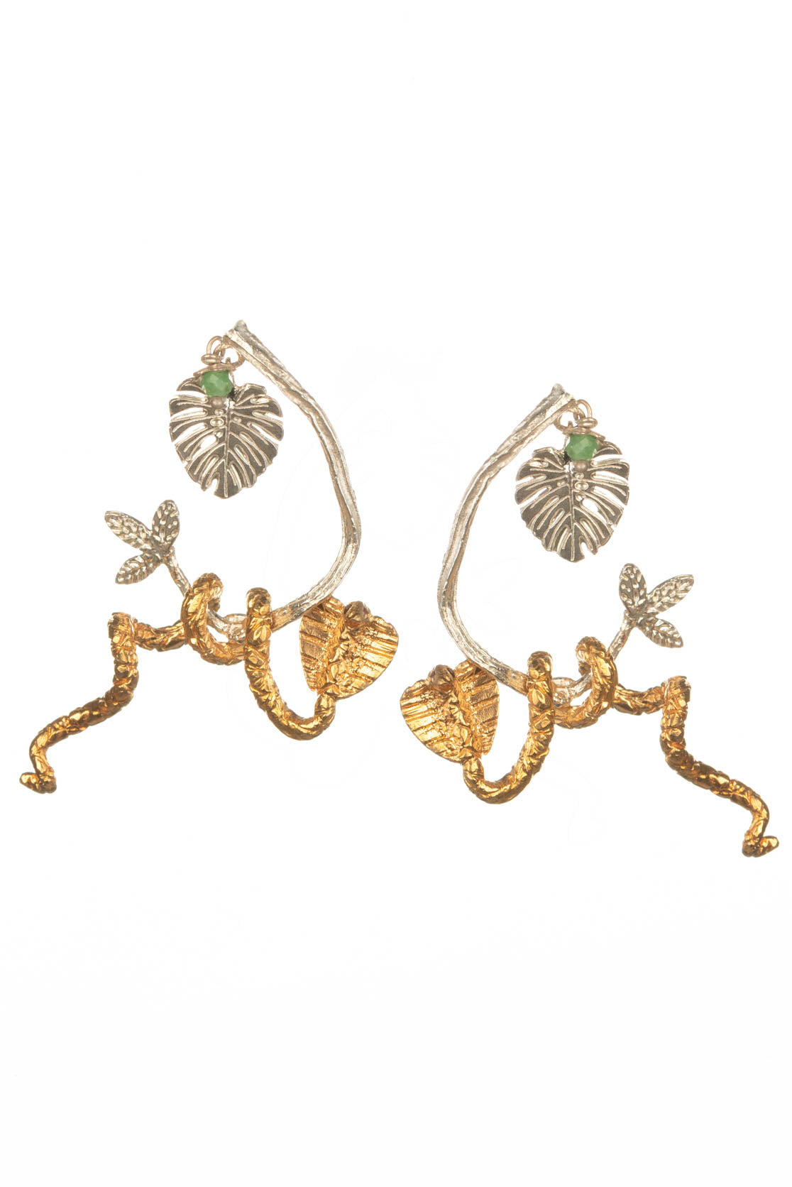 Sterling Silver branch and gold plated Snake Earrings