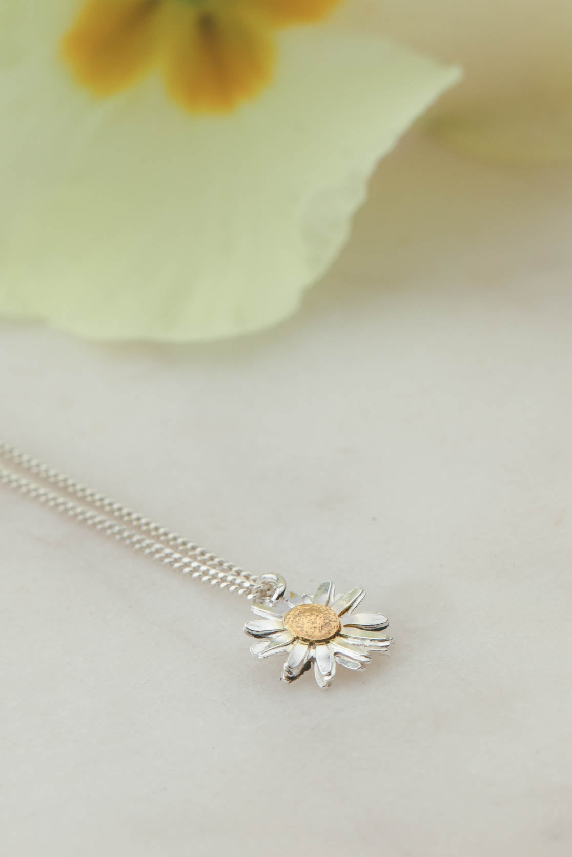 Sterling Silver and Gold Daisy Necklace - Daisy Flower Head