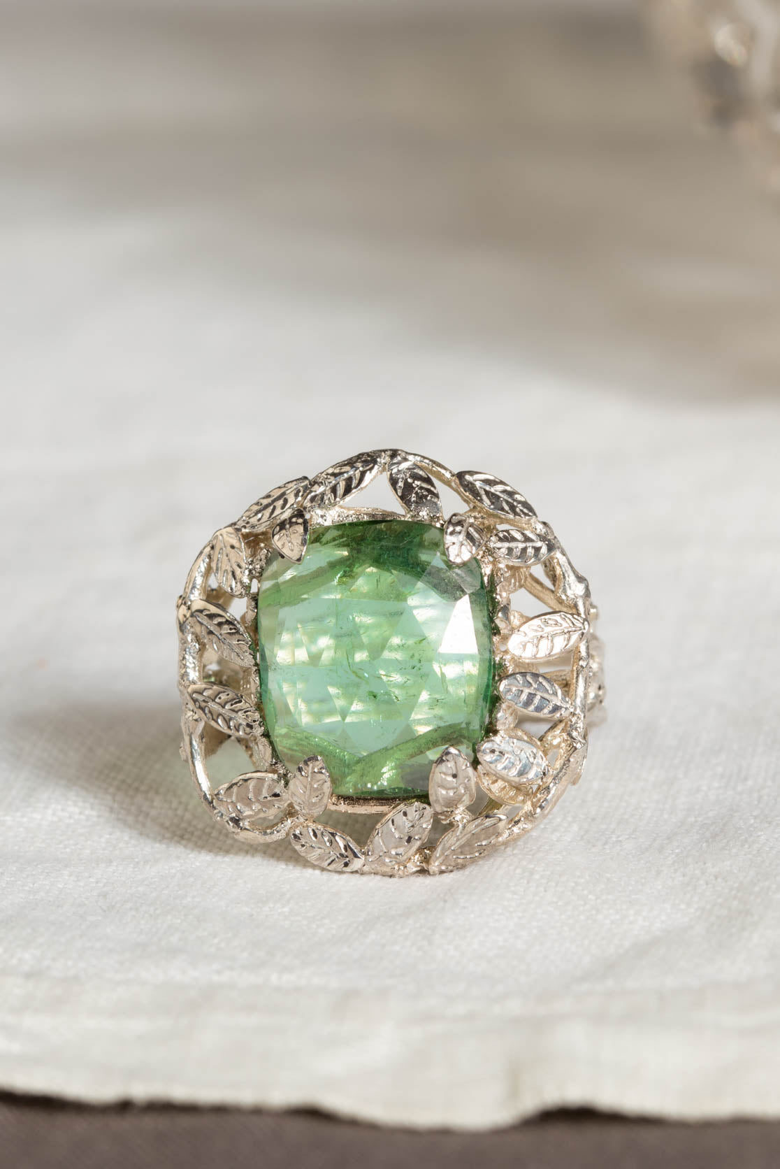 tourmaline and leaves handmade ring