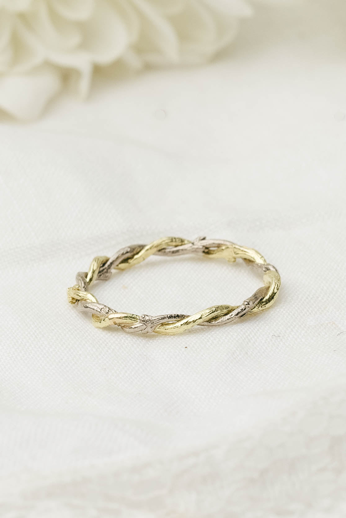 twisted twig ring in solid 18ct white and yellow gold