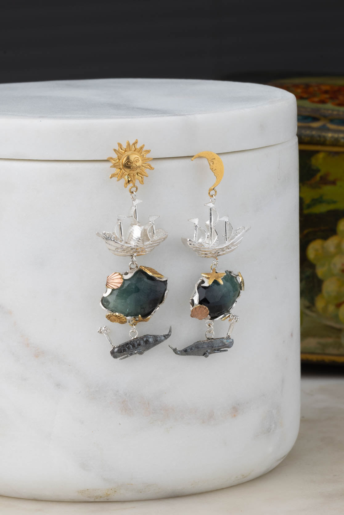Moby Dick Statement Earrings | Silver and tourmalines