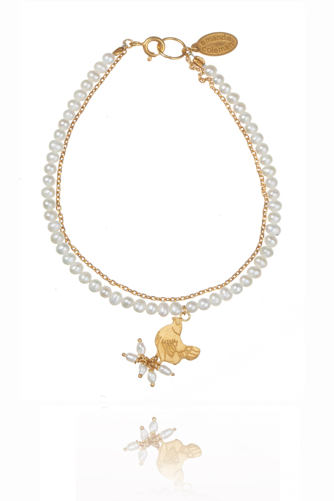 gold plated chicken bracelet with white pearl detailing