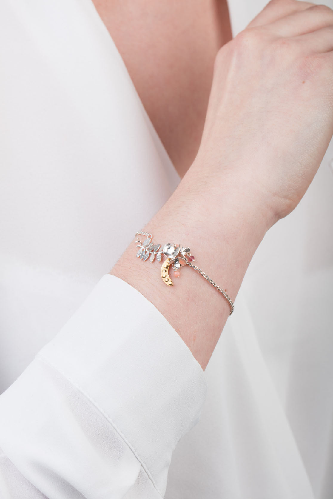 Sweet Pea Bracelet In Sterling Silver and Gold