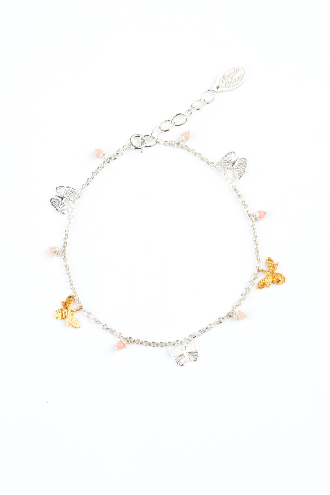 Sterling Silver and Gold Bee, Flower and Butterfly Bracelet