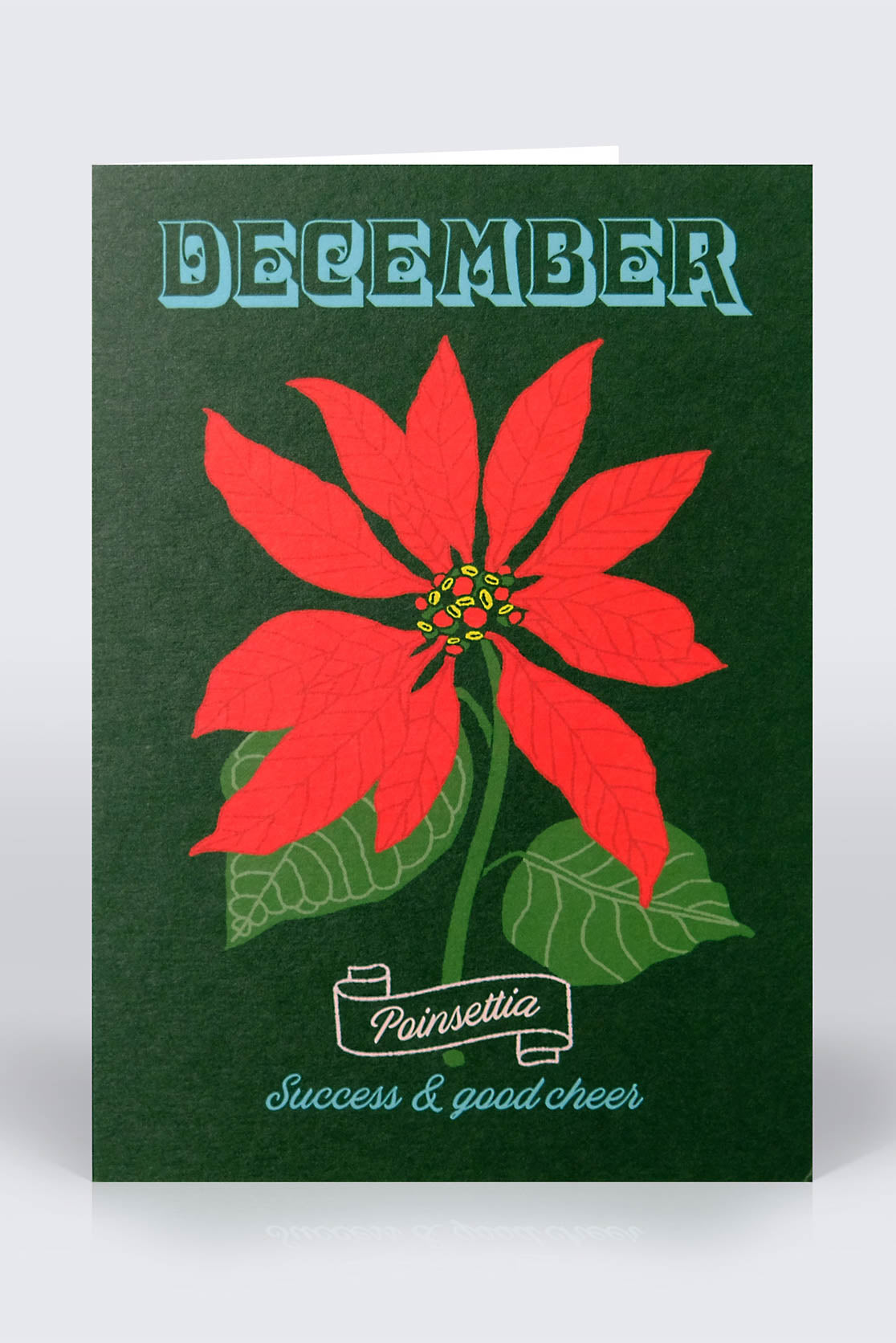 Happy birthday card for people born in December with red flower and dark green background
