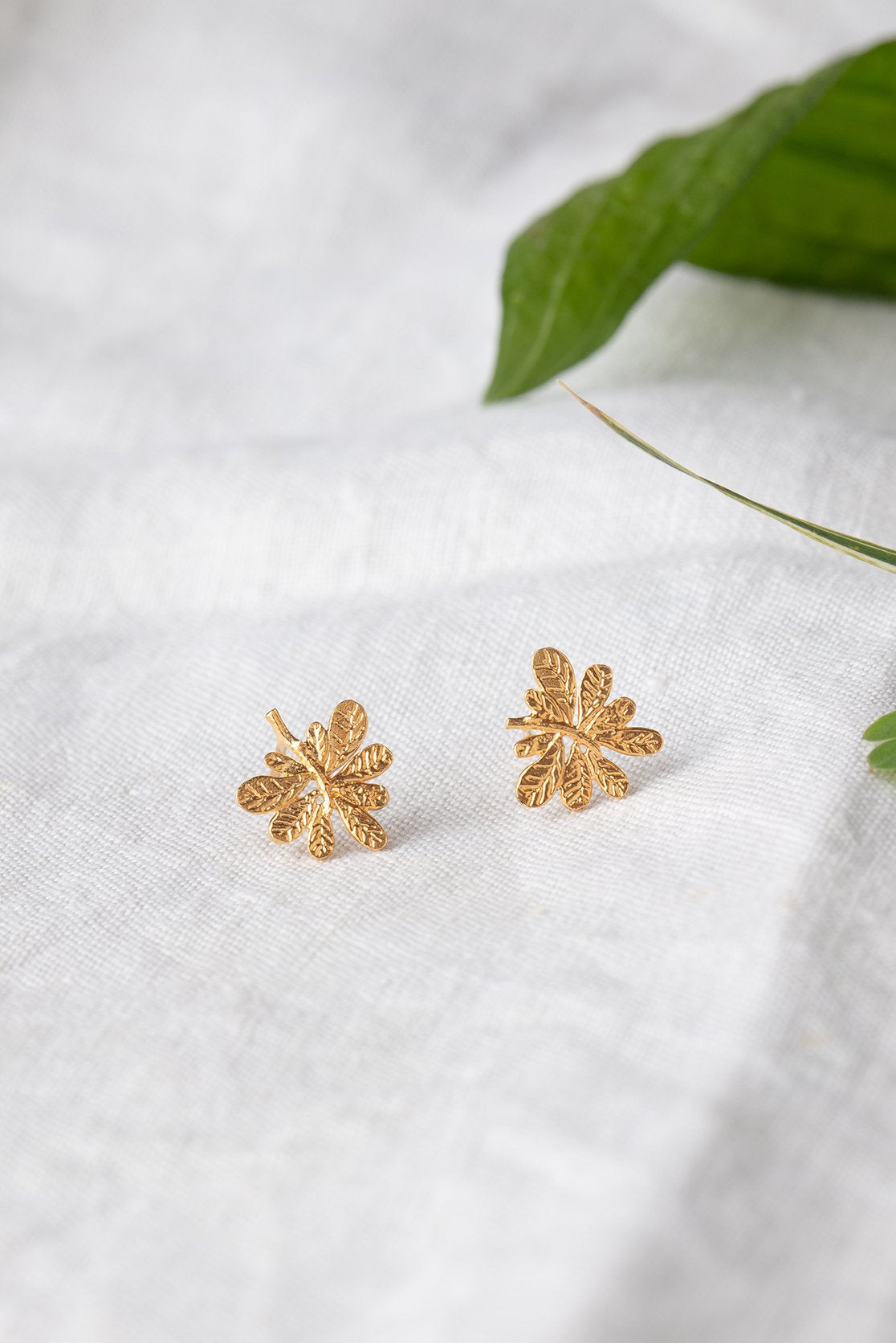Aralia leaf stud earrings