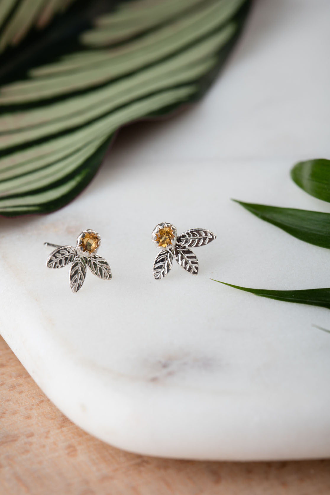 Triple leaf stud earrings