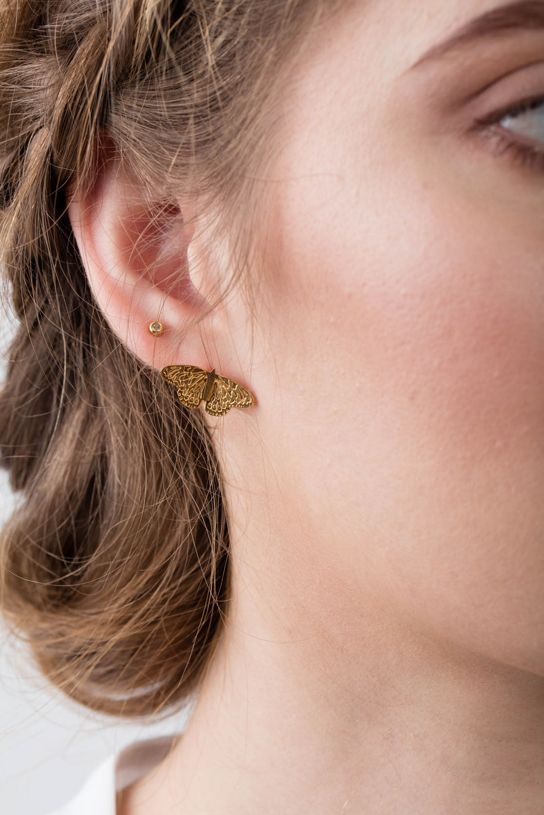 Butterfly Stud Earrings in Sterling Silver or Gold