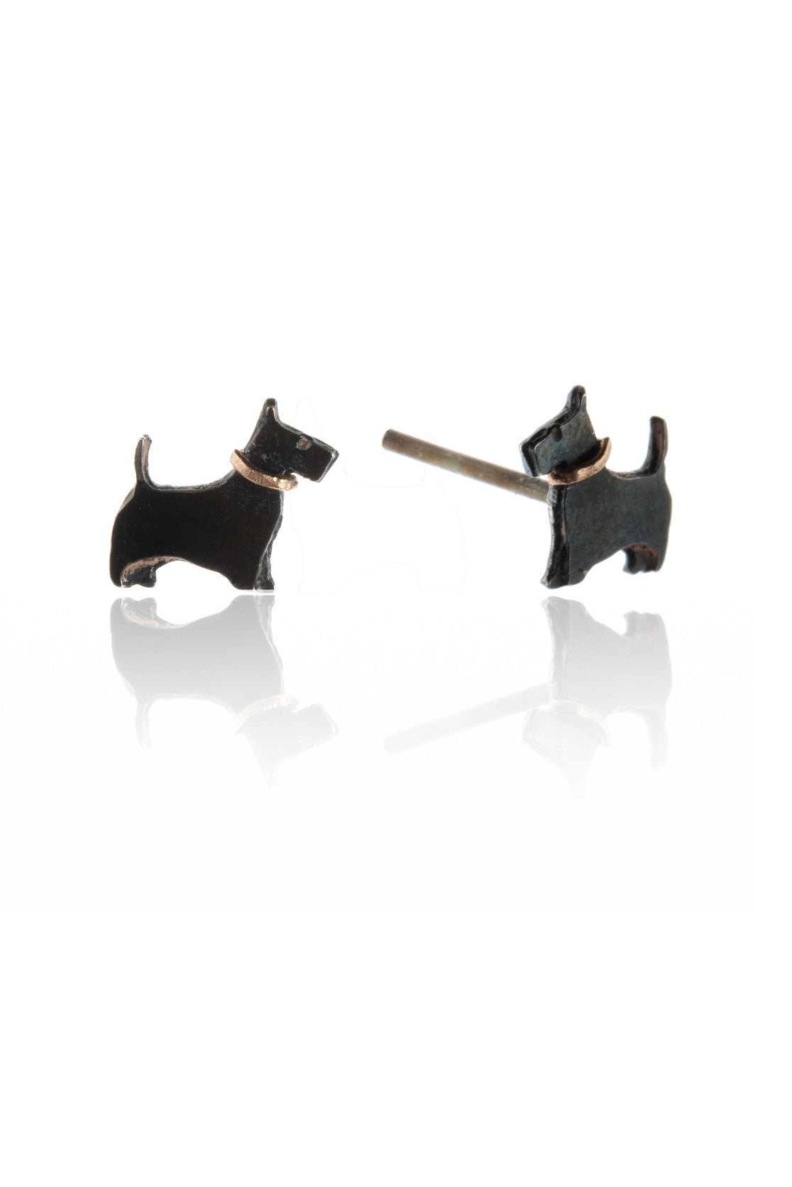 Black ruthenium with contrasting collar Scottie Dog Earrings 