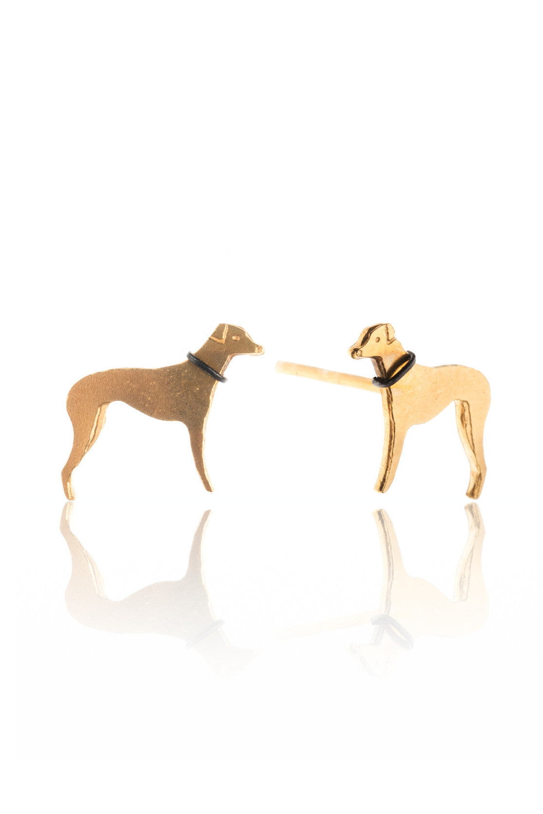Gold plated greyhound stud earrings with contrasting black collar. 