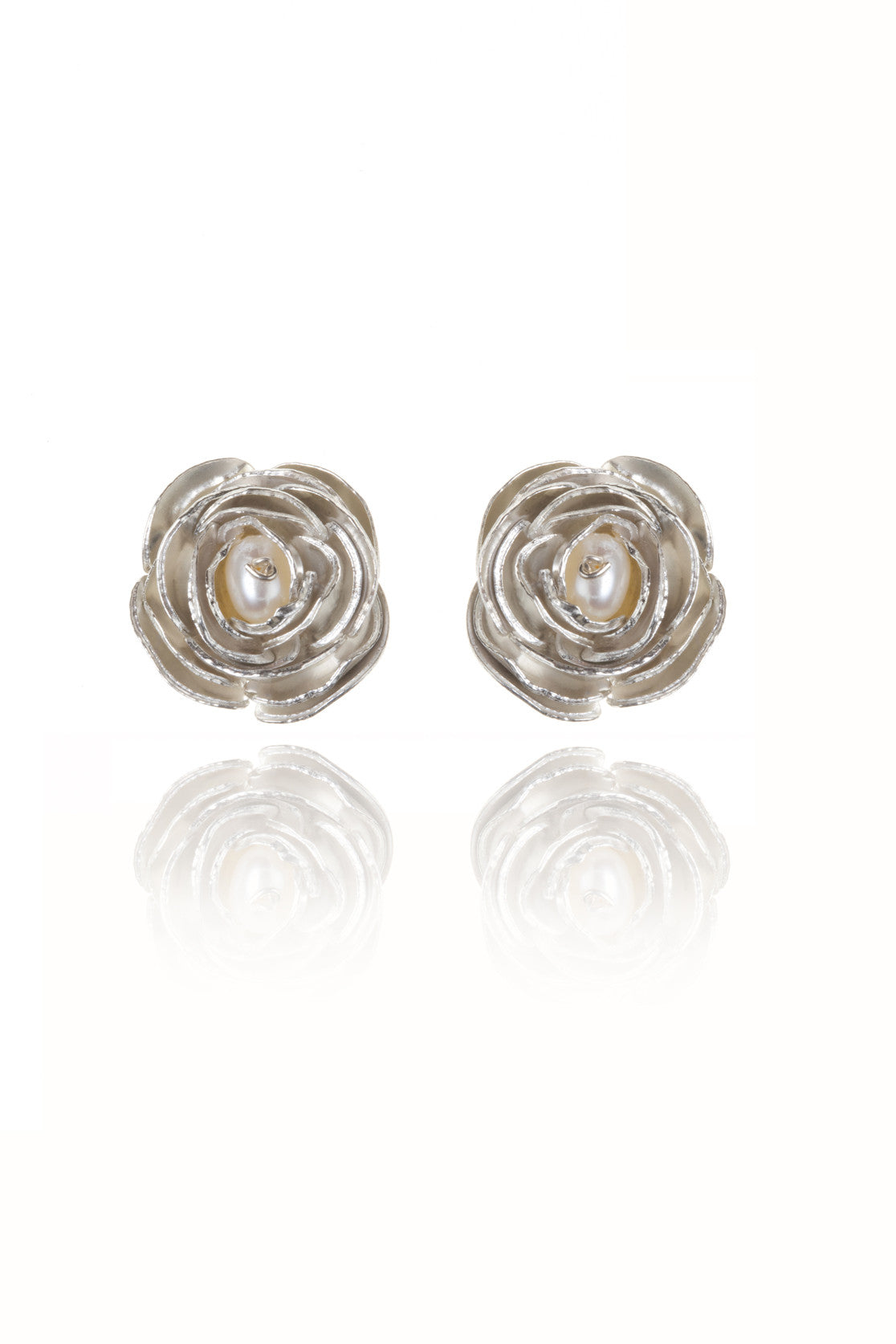 Sterling silver with pearl Peony Stud Earrings  
