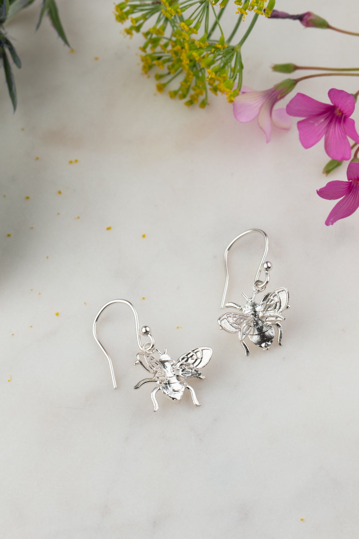 Bee Drop Earrings In Sterling Silver &amp; Gold Plated Silver