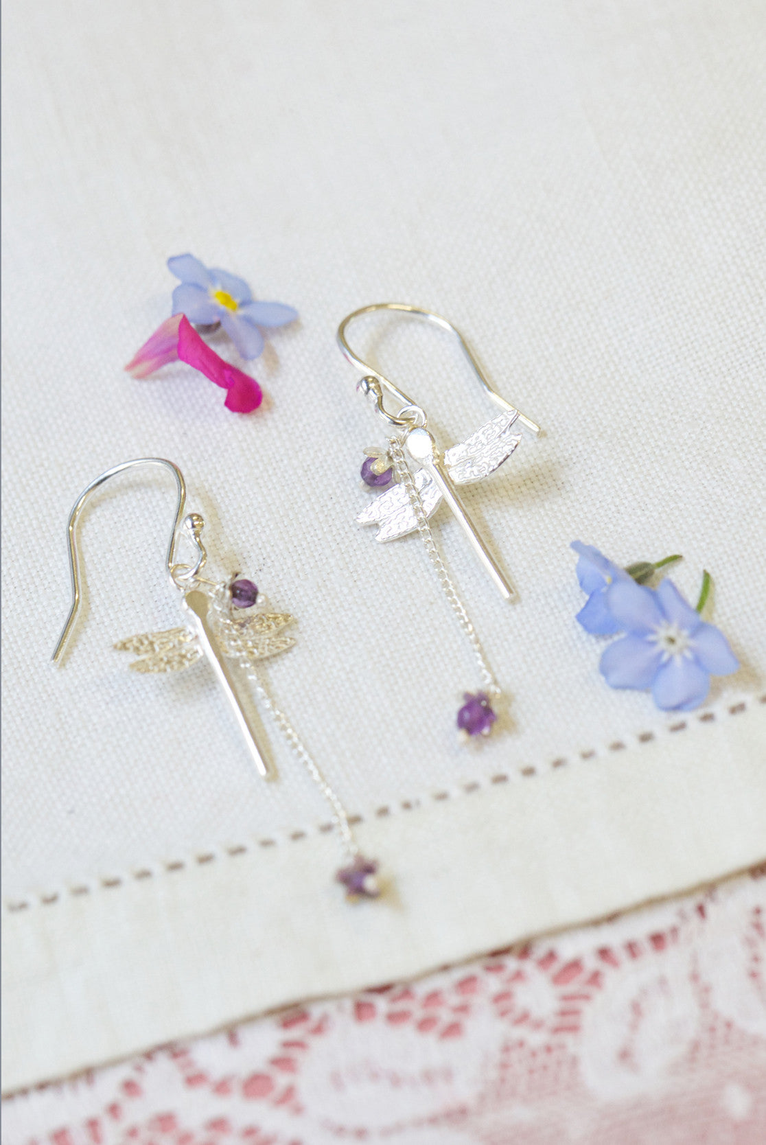 Dragonfly and Little Flower Earrings