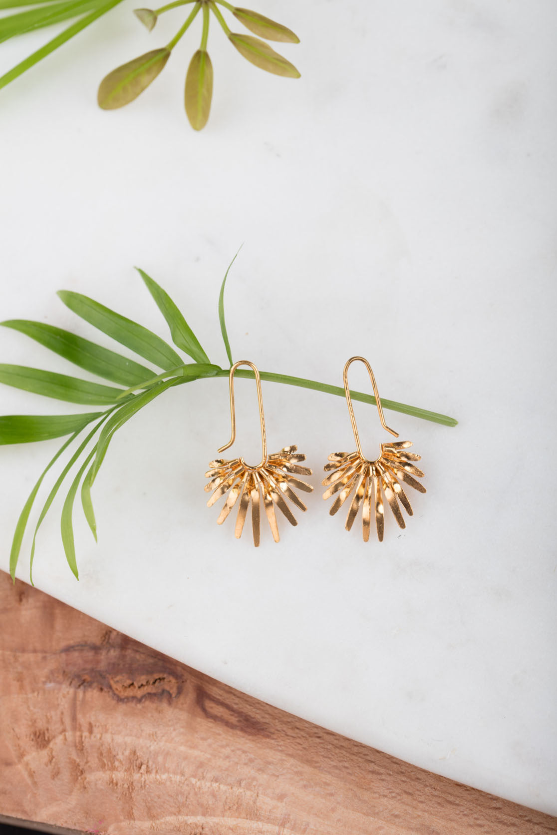 Fan Palm Leaf Hook Earrings