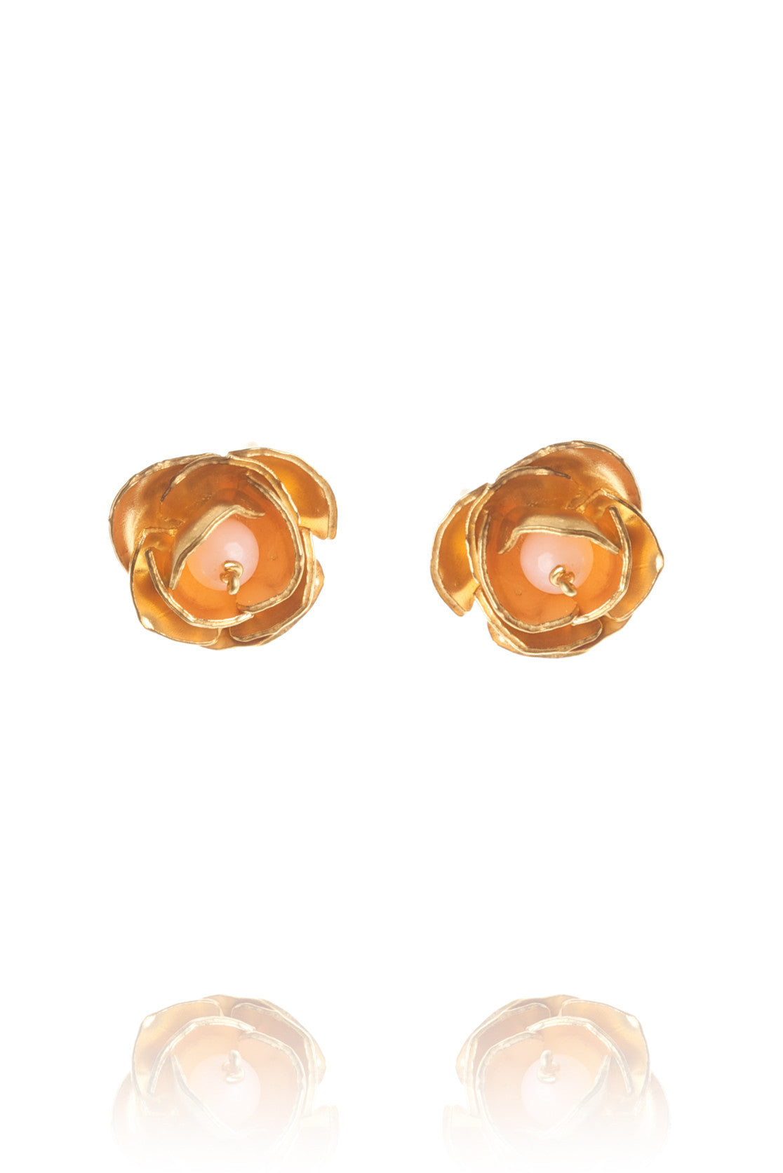 Gold Vermeil with coral Peony Bud Stud Earrings 
