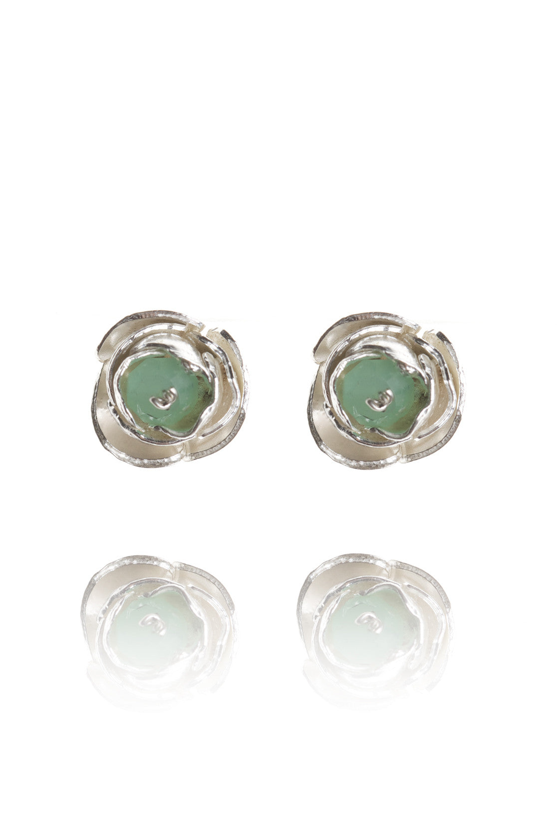 Sterling Silver with chrysoprase Peony Bud Stud Earrings