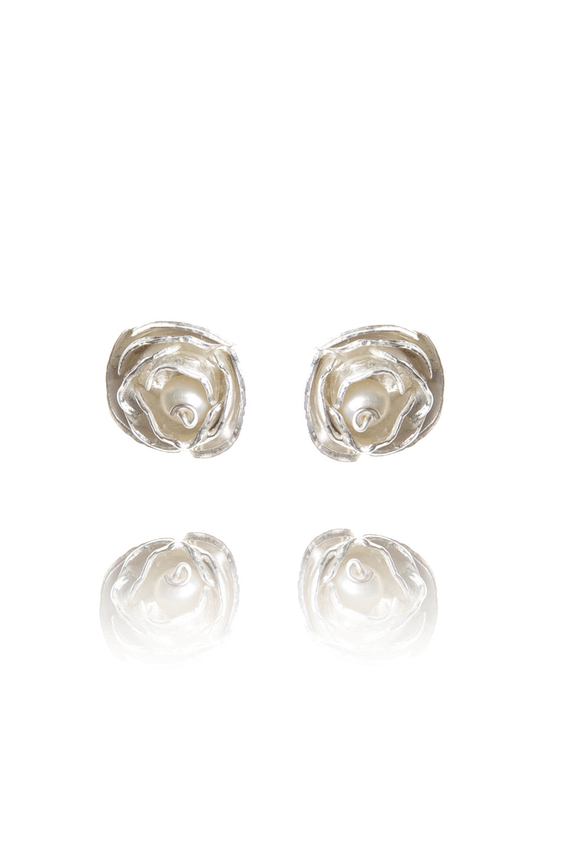 Sterling Silver with pearl Peony Bud Stud Earrings  