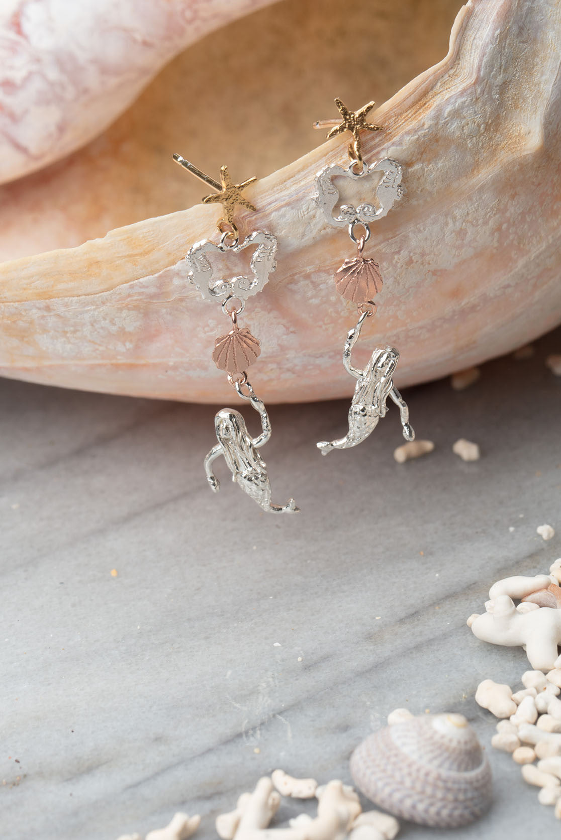 Seahorse And Mermaid Drop Earrings